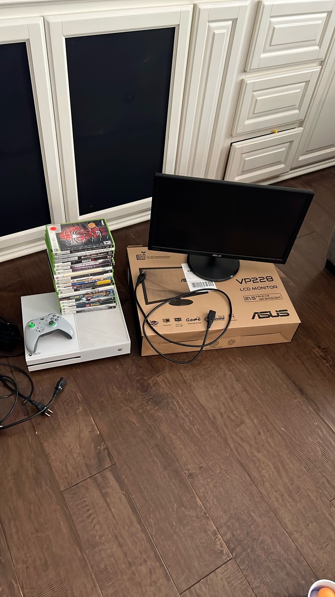 Microsoft Xbox One 500GB Console Gaming System Only White 1540 Console Bundle And ASUS VP228QG 21.5" FHD TN LED Gaming Monitor, 75Hz, Freesync, HD