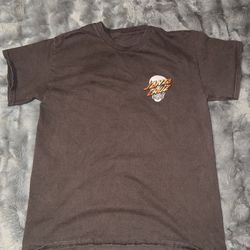 Brown Santa Cruz graphic tee With a bold Skull & roses back print and small chest logo