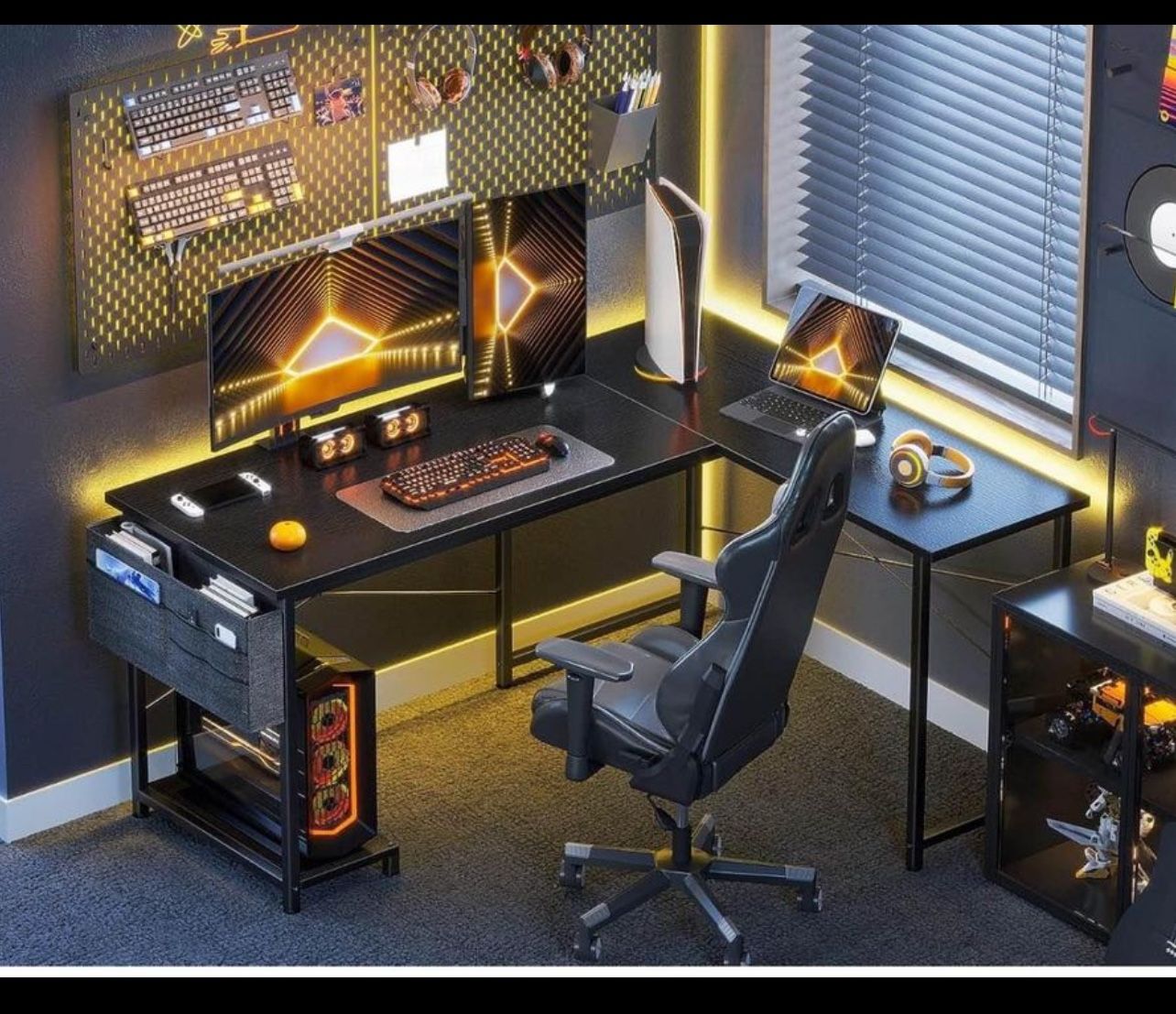 Brand new AODK L Shaped Desk, 50 Inch Computer Desk with Storage Bag, Reversible Home Office Desk with Host Stand, Vintage Corner Table for Bedroom St