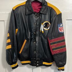 Reversible Leather and Satin NFL Redskins Jacket 