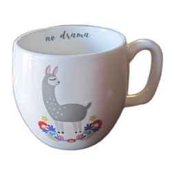 Opalhouse White Stoneware No Drama Llama Floral Large Coffee Mug Cup 17 Oz. 3.5"