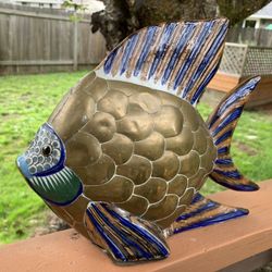 Vintage ceramic and brass fish