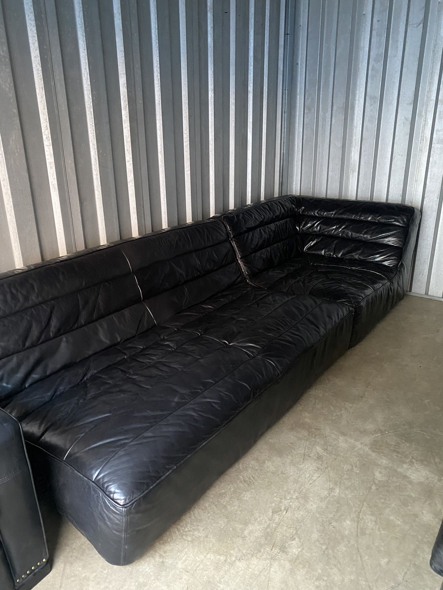 RESTORATION HARDWARE RH Chelsea Black Oversized Leather 2 Piece Sofa Lounger
