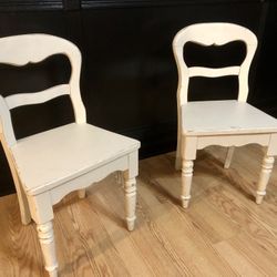 Vintage Distressed White Wooden Chairs 