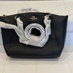 New Coach Black Pebble Leather Kelsey Handbag