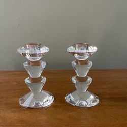 Set Of 2 Simon Designs Crystal Taper Candle Holders