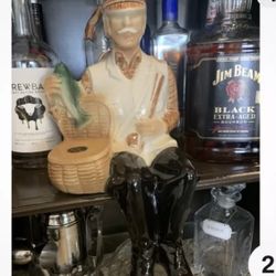 Vintage Seated Fisherman Liquor Decanter Empty Bottle Ballantines 1969 Fly #185