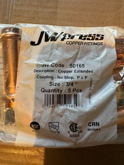 JW Pro Press Copper Extended Coupling No Stop 3/4”