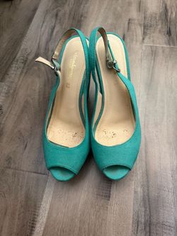 Primadonna Collection Teal Suede Peep-Toe Heels