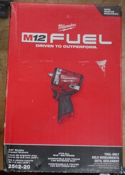 MILWAUKEE 2562-20 M12 FUEL 12V 3/8" Stubby Impact Wrench, 4Ah Tool Only. NEW .F(contact info removed)3.