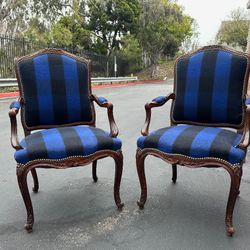 Pair of Vintage Blue & Black Upholstered Armchairs