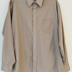 Men's Van Heusen Light Brown  Button Down Dress Shirt Long Sleeve 17 34/35 XL