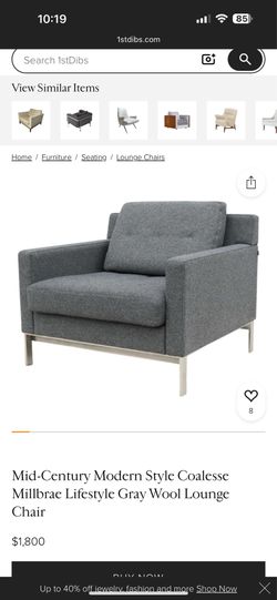 Mid-Century Modern Style Coalesse Millbrae Lifestyle Gray Wool Lounge Chairs