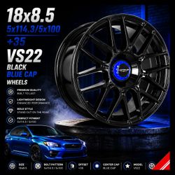 🔥 18X8.5 5x114.3 / 5x100 VS22 Black Blue Cap Wheels 🔥
