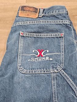 Cross Colours Denim Shorts Mens 34 Carpenter Utility Embroidered Pocket Retro 90