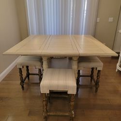 Rustic Dining Table w/ Removable Leaf & 4 Bar Stools – Great Condition!