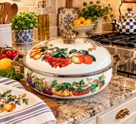 Enamel Dutch Oven with Fruit Pattern and Lid