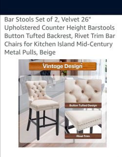 Velvet set of 2 bar stool new in box