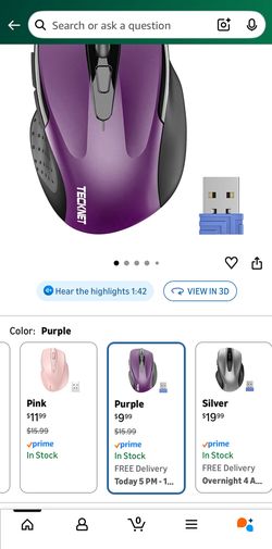 TECKNET Wireless Mouse, 2.4G Ergonomic Optical Mouse, Computer Mouse for Laptop, PC, Computer, Chromebook, Notebook, 6 Buttons, 24 Months Battery Life