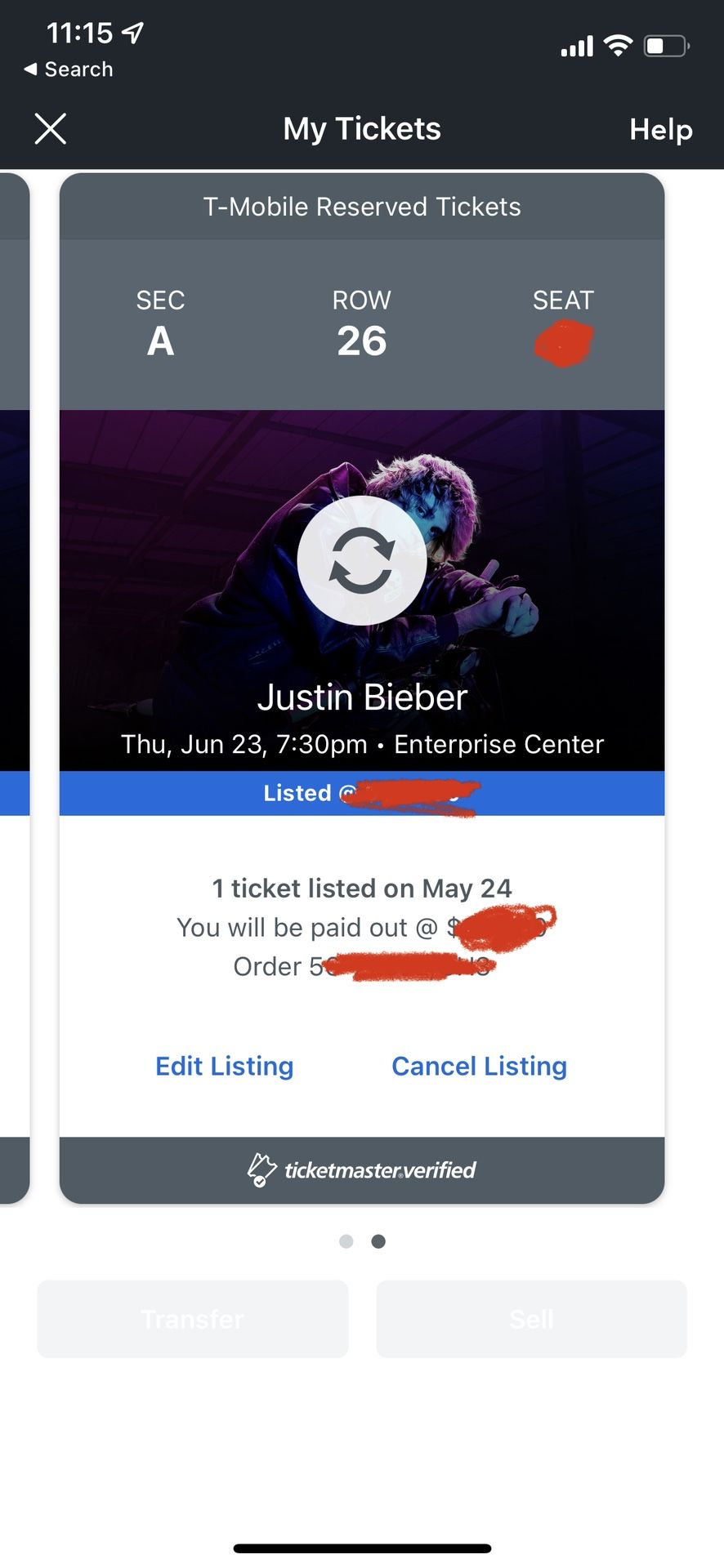 2 Justin Bieber Floor Seat Tickets