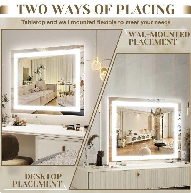 Brand New 22x20 Inch Lighted Vanity Mirror, 3 Mode Touch Dimming LED Lighting Large Makeup Mirror