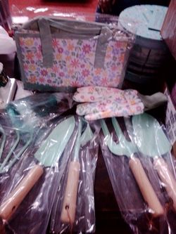 Floral Garden Tool Set with Tote and Gloves