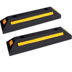 2 Pack Heavy Duty Rubber Parking Block Parking Curb - Wheel Stop Stoppers with Scatter Glass Reflective Yellow Targets for Car Garage Floor Stops and 