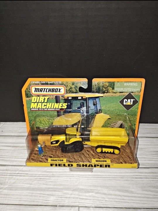 1998 Mattel Matchbox Dirt Machines CAT Tractor & Wagon Field Shaper Playset Vtg