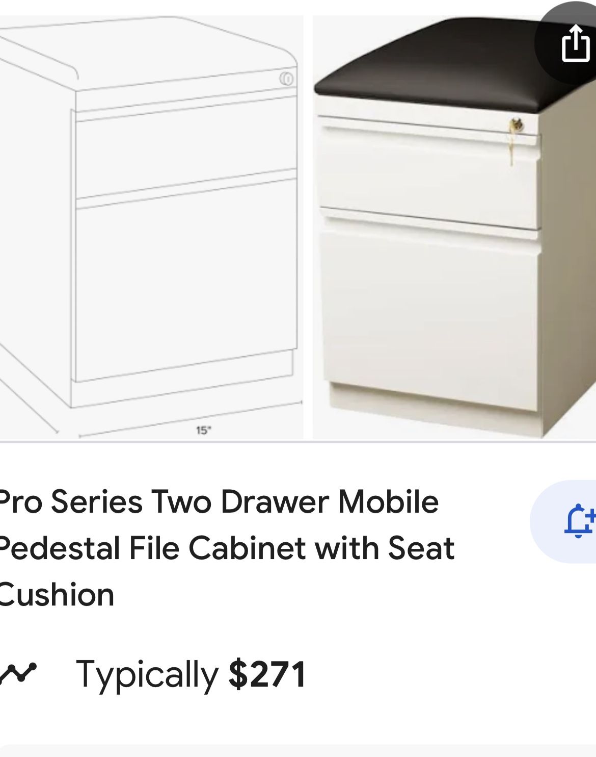  Two Drawer Mobile Ped File Cabinet w/ Seat Cushion