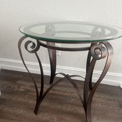 2 Matching End Tables Glass Top 