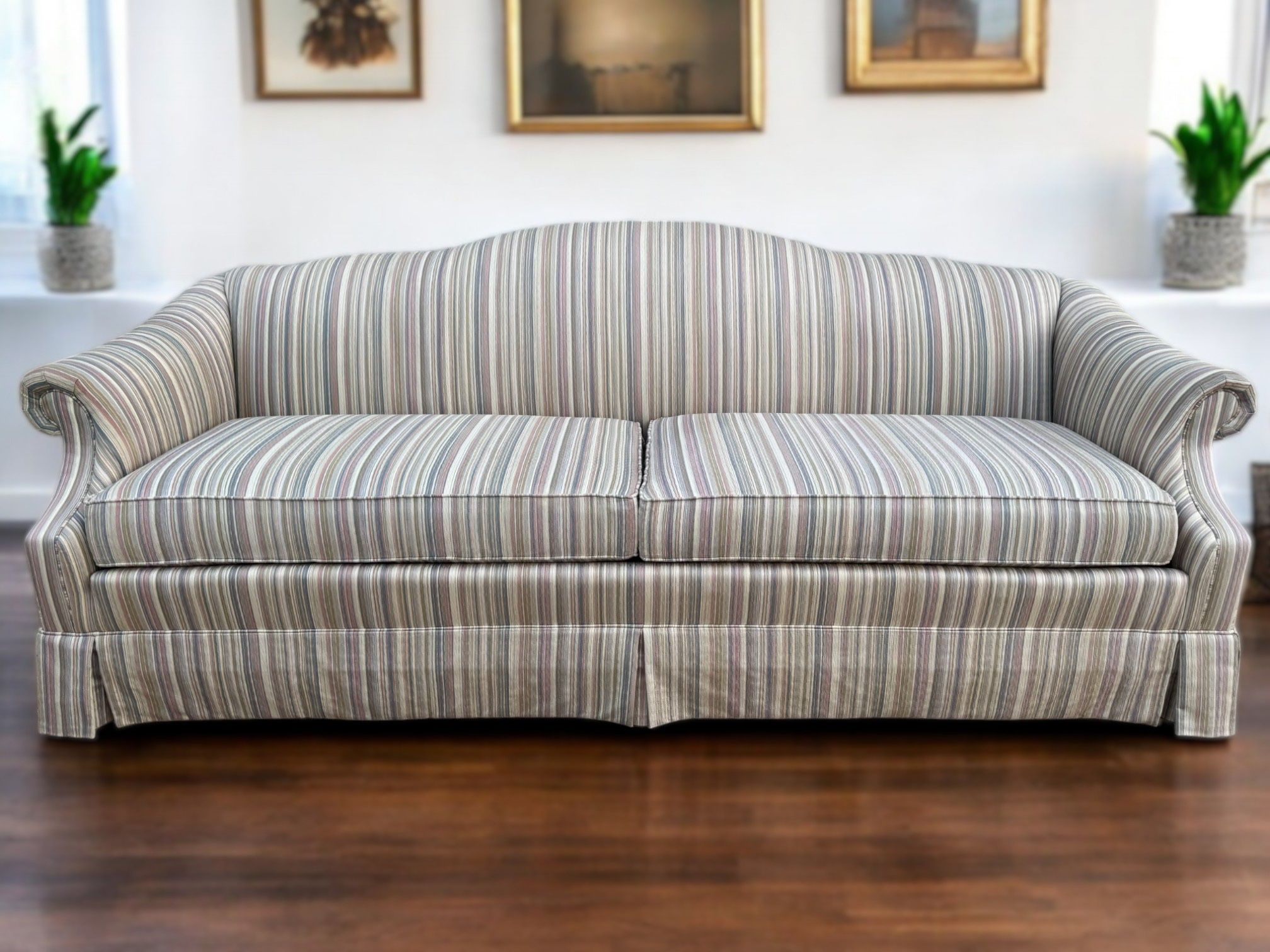 Vintage Drexel Heritage Striped Multicolor Fabric Wide 2-Seat Couch