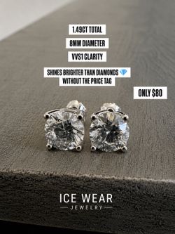💎 VVS1 1.49CT Moissanite Stud Earrings | 8MM | Passes Diamond Tester