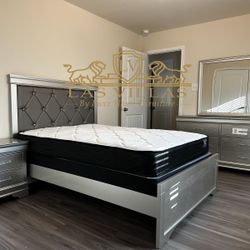 Bedroom Set, Bed, Dresser,Nightstand,Mirror And Mattress 