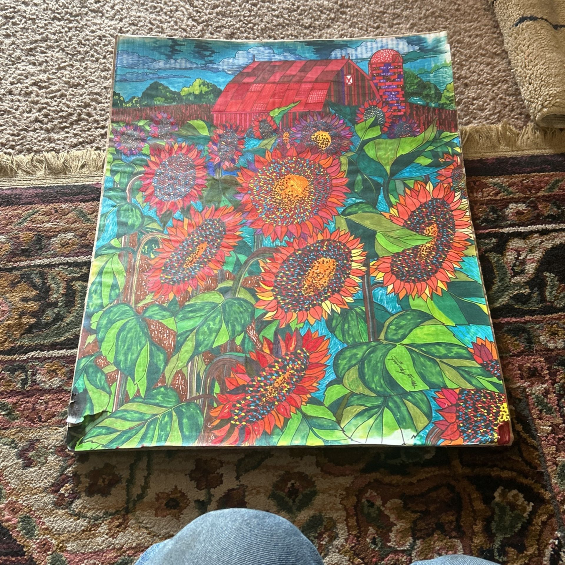 Signed Sunflower Painting 