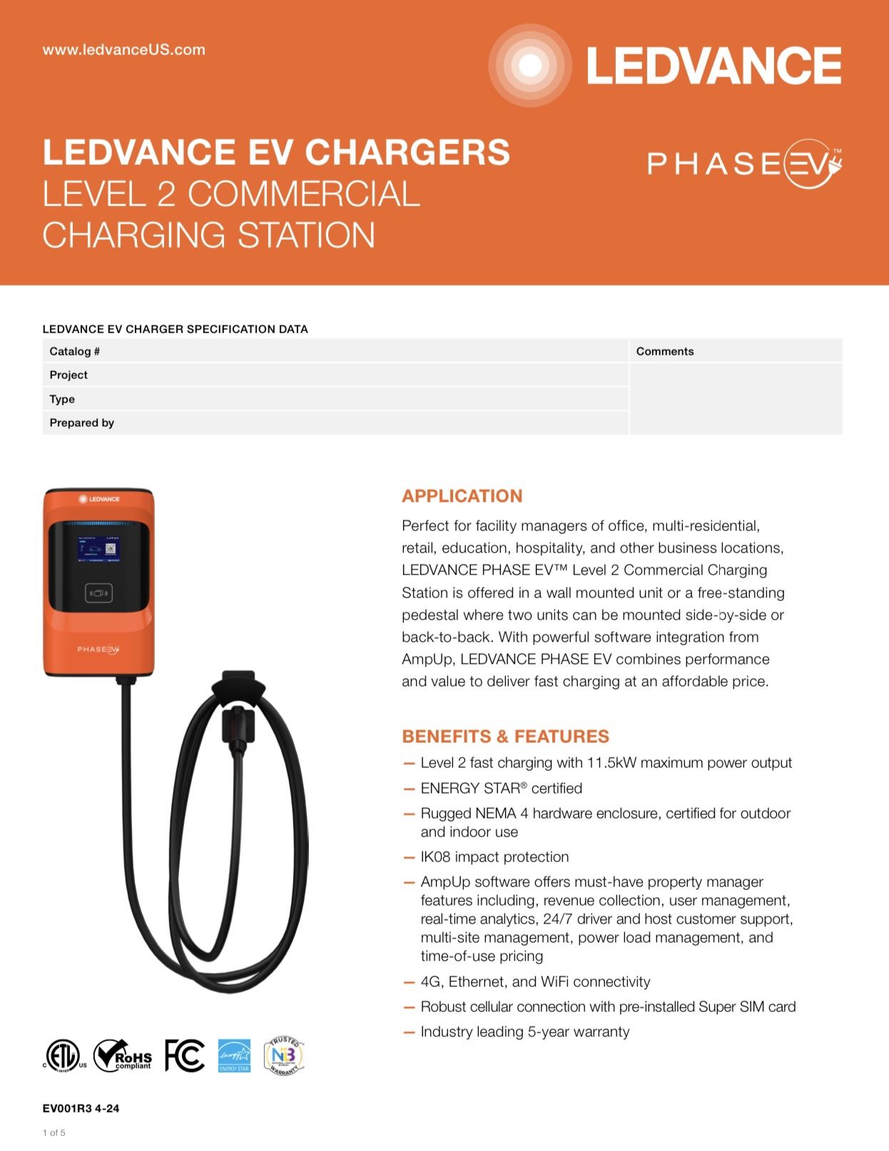 Ledvance ev charger level 2 commercial charging station