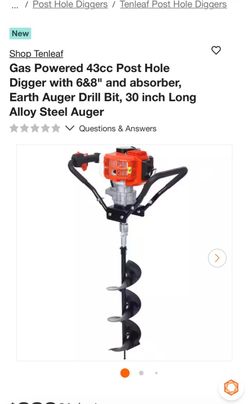 Shop Tenleaf Gas Powered 43cc Post Hole Digger with 6&8" and absorber, Earth Auger Drill Bit, 30 inch Long Alloy Steel Auger