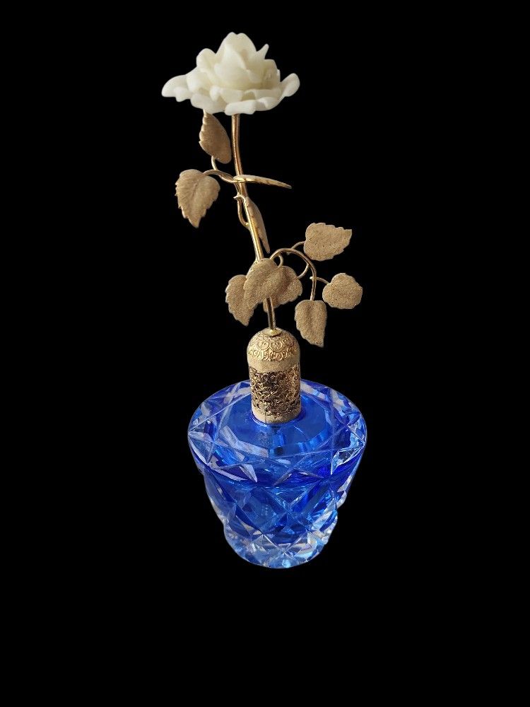 Vintage IRICE Cut Glass Blue Crystal Perfume Bottle West Germany9