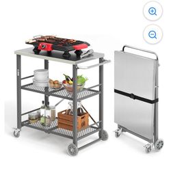 Gray Foldable Kitchen Cart