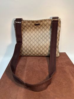 Vintage Gucci GG Supreme Canvas Messenger Crossbody Bag Brown Leather Italy