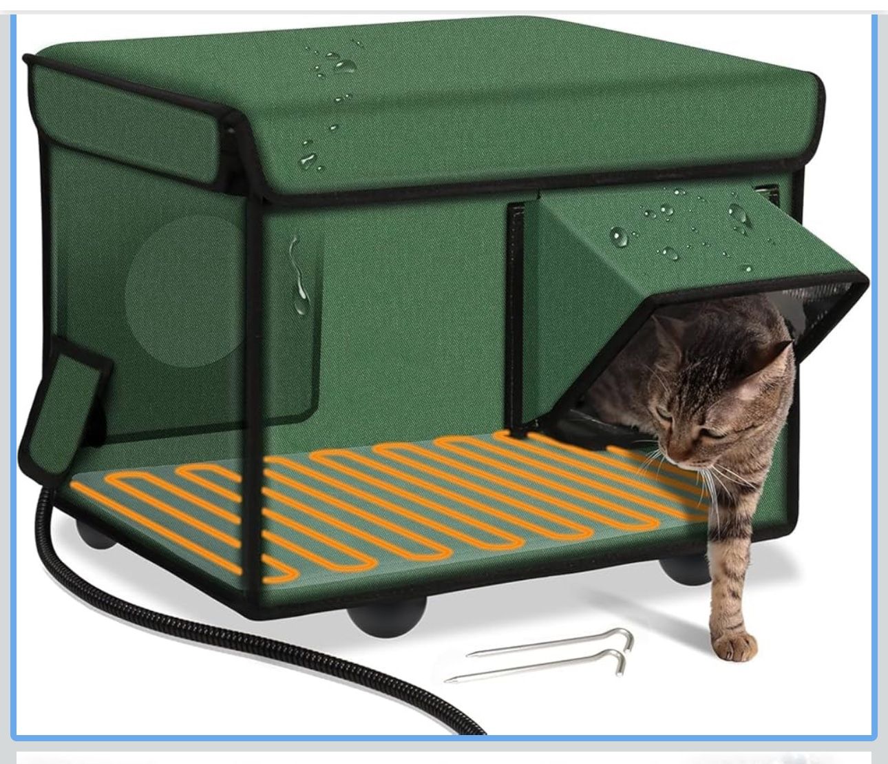 Heated Cat House for Outdoor Winter Use, Weatherproof Bed With Heating Pad, Waterproof & Insulated Shelter With Safe Escape Door, Warm Home for Outsid
