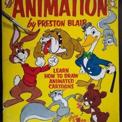 WALTER T. FOSTER
Animation by Preston Blair (1950s)
paperbound, saddle-stitched, 44 pages + covers, 13.75" x 10.25"

Preston Blair's book Animation wa