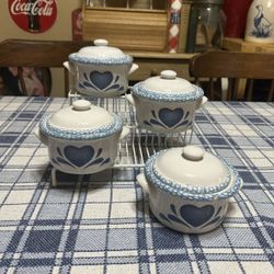 Set Of Blue Heart Grannycore Stoneware Crocks