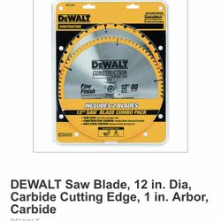 DEWALT Saw Blade 2 Pack, 12 in. Dia, Carbide Cutting Edge, 1 in. Arbor, Carbide