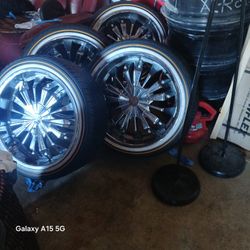 20" VOGUE RIMS, % MUSTARD TRIM WHITEWALL TIRES