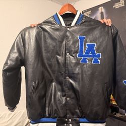Black Los Angeles Dodgers JH Design Wool/Leather Varsity Jacket
