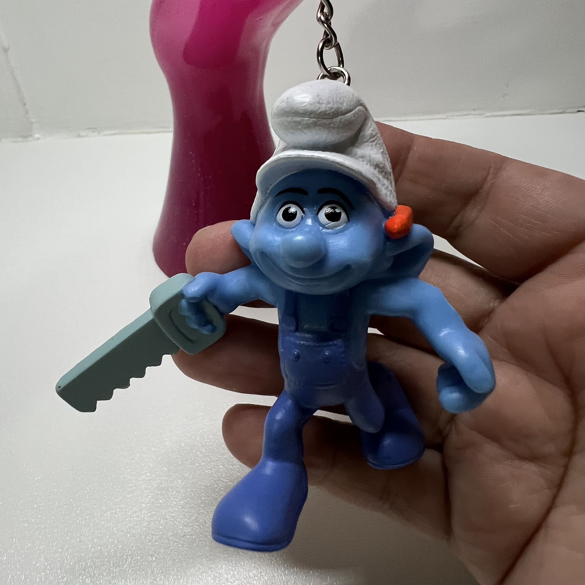 Keychain McDonald's HANDY Smurf PVC Figure Saw Overalls Peyo 2011