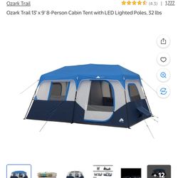 New Ozark Trail 8 Person Cabin Tent W/LED lights Camping 