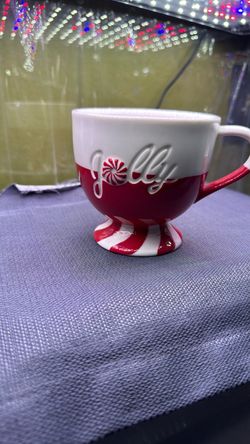Starbucks 2007 Holiday “Jolly” Red/White Footed Mug Christmas Candy Cane Base