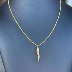14k yellow gold solid Rope chain 23” Necklace with Horn pendant