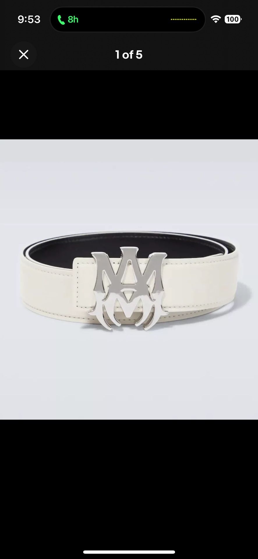 Size 85 Amiri Belt White + Silver Logo, New, W/box + bag